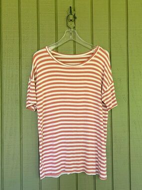 Project Social T Oversized Striped Scoop Neck T-Shirt Mauve Purple White Large